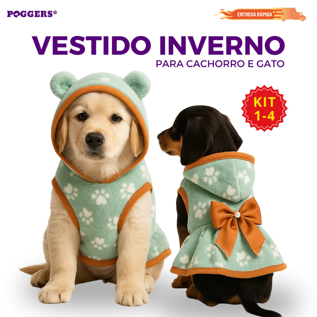 Roupa Roupinha Vestido Inverno Frio Soft para Cachorro e Gato Inverno Diversas Estampas