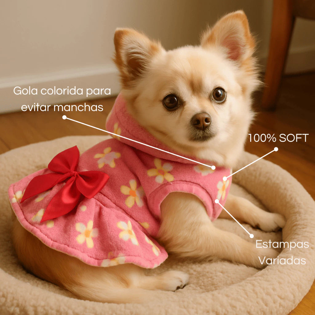 Roupa Roupinha Vestido Inverno Frio Soft para Cachorro e Gato Inverno Diversas Estampas