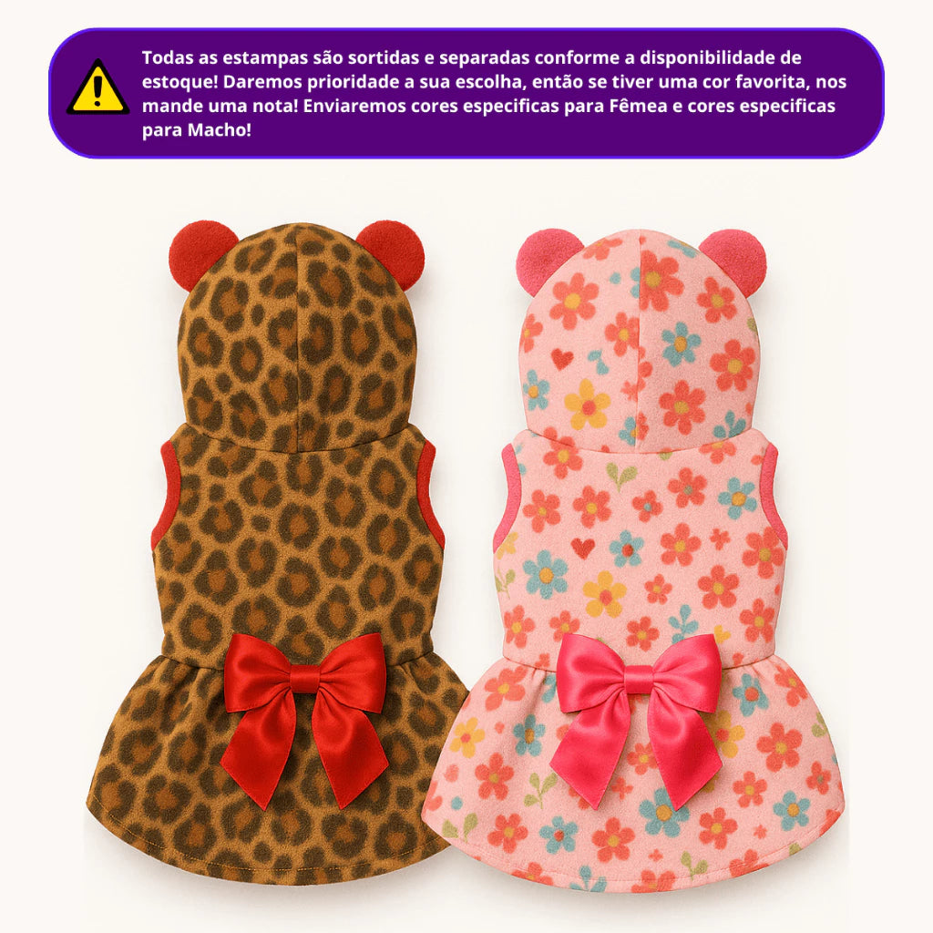 Roupa Roupinha Vestido Inverno Frio Soft para Cachorro e Gato Inverno Diversas Estampas